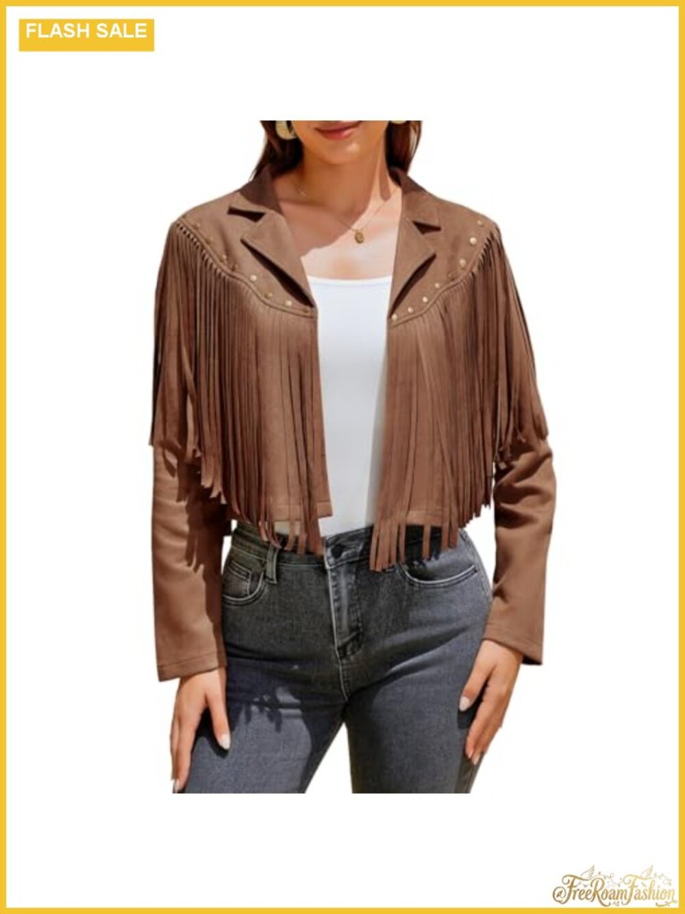 Faux Suede Leather Fringe Motorcycle Jacket Cropped Western Tassel Coat